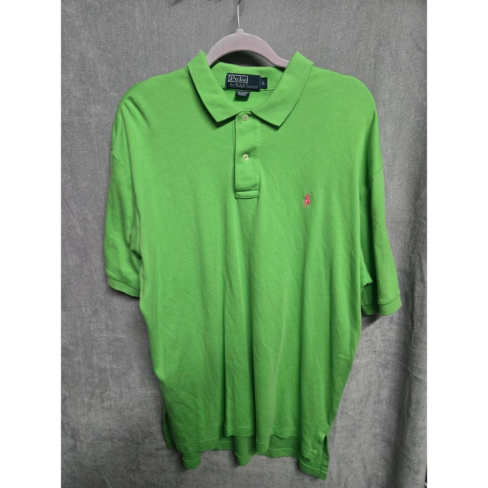 Polo Ralph Lauren Mens Vintage Green‎ Short Sleeve Polo Shirt Pink Pony Large